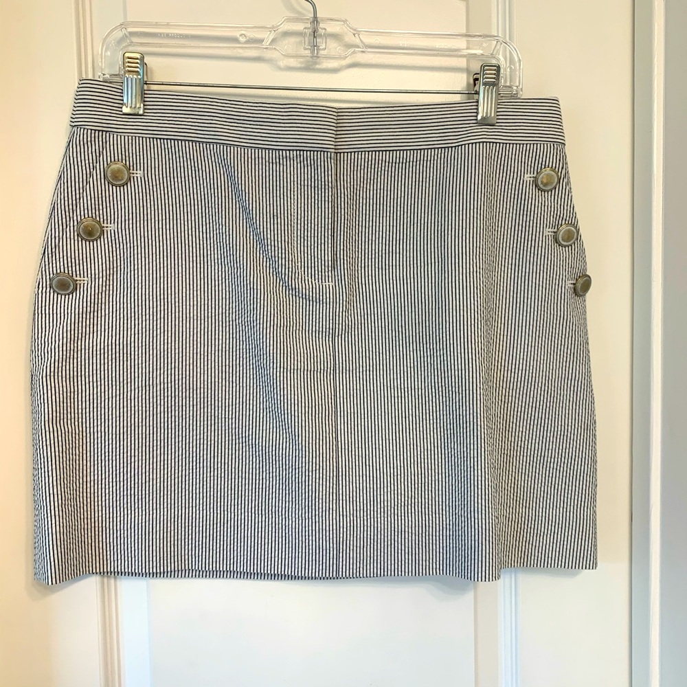 J. Crew navy & white seersucker skirt